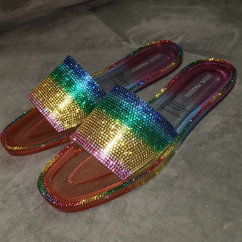 Rainbow Rhinestone Slide Sandals
